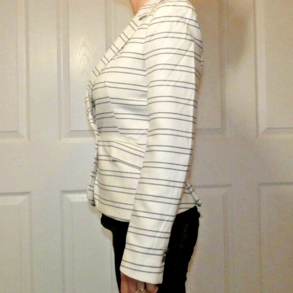 Cream Jacket Black Stripe Zara Basic Winter White Office Work Wear Woman S - Picture 5 of 10